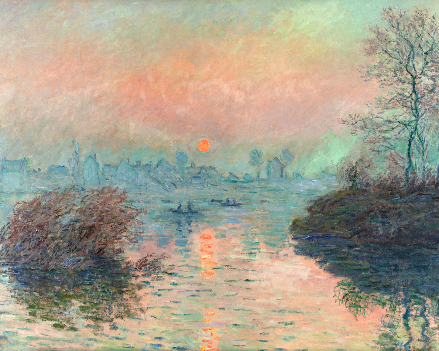 Art print of Sun Setting on the Seine at Lavacourt by Claude Monet, 1880