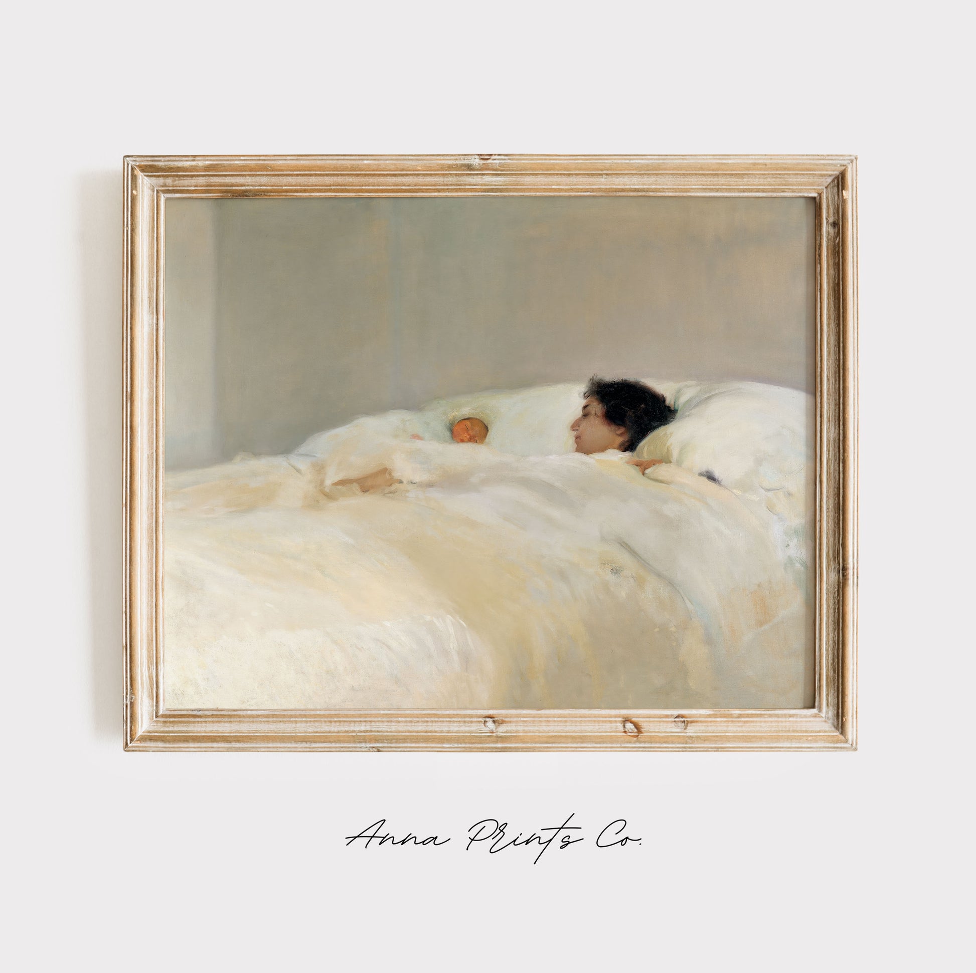 Vintage art print of Mother Portrait Minimalist Painting displayed in wooden frame