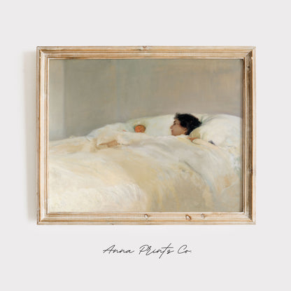 Vintage art print of Mother Portrait Minimalist Painting displayed in wooden frame