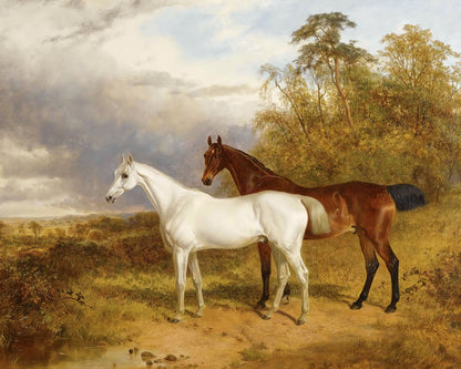 Art print of A Bay and Grey Horse in a Landscape by James Walsham Baldock, 19th century