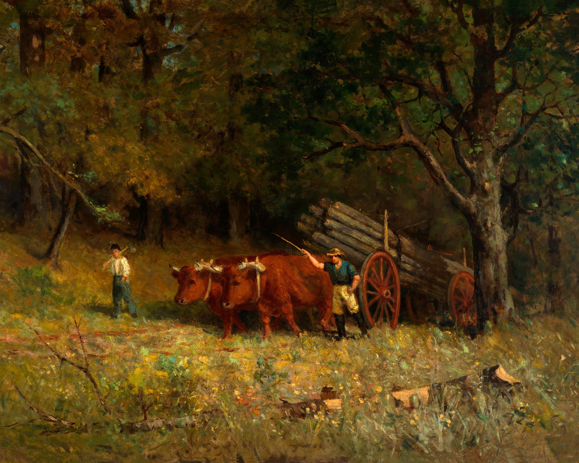 Art print of Untitled, boy and man with oxen) by Edward Mitchell Bannister, 1891