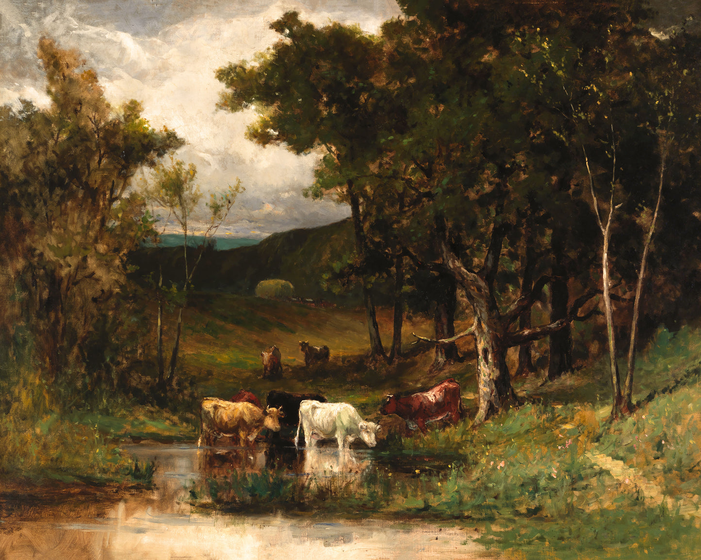 Art print of Untitled, landscape with cows in stream near trees) by Edward Mitchell Bannister, 1882