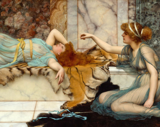 Art print of Mischief and Repose by John William Godward, 1895