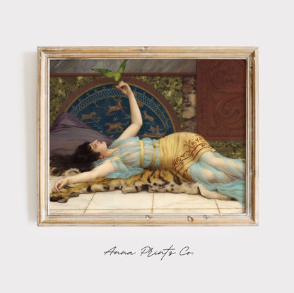 Vintage art print of Dolce far Niente Classical Painting displayed in wooden frame