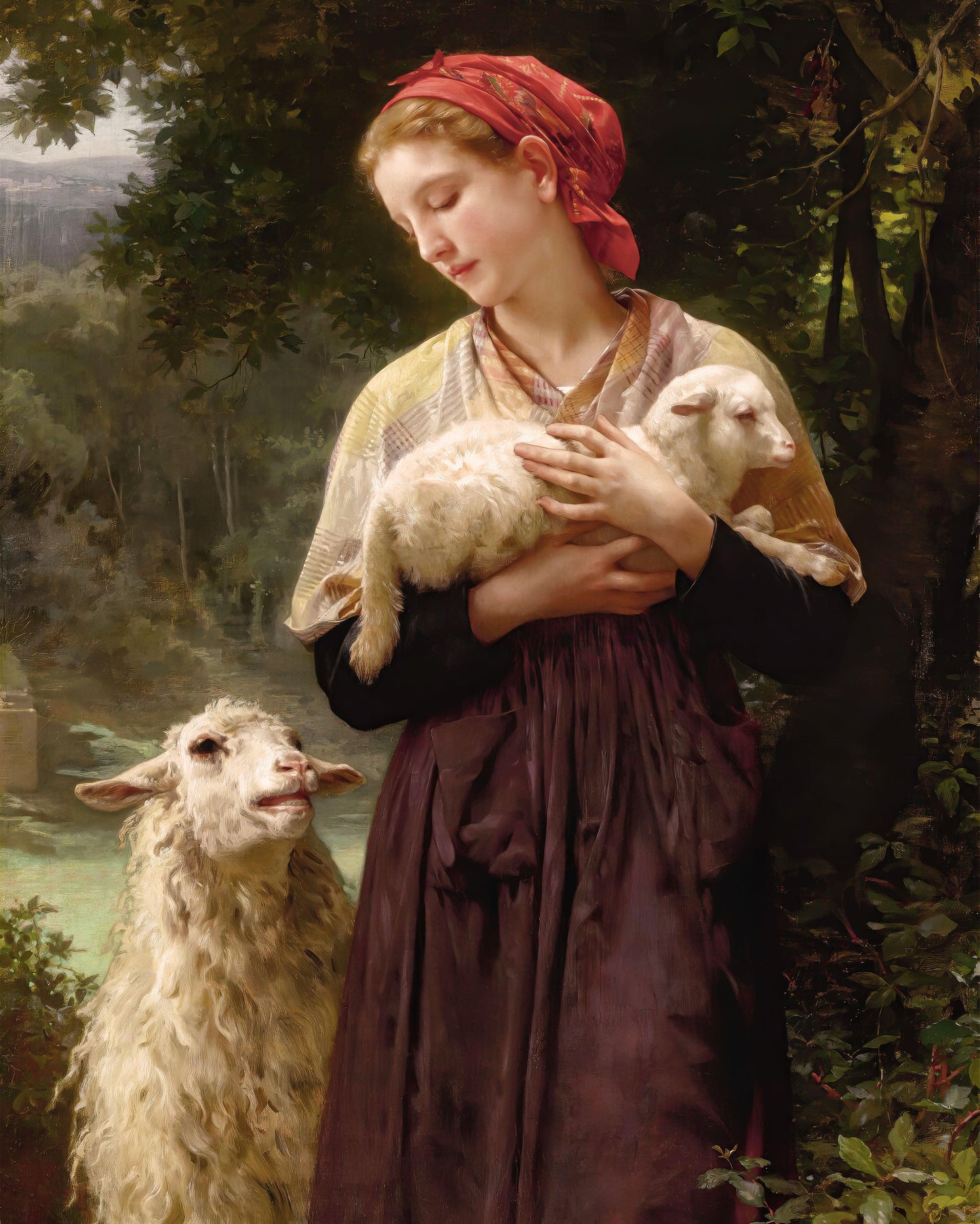 Art print of The Newborn Lamb by William Bouguereau, 1873