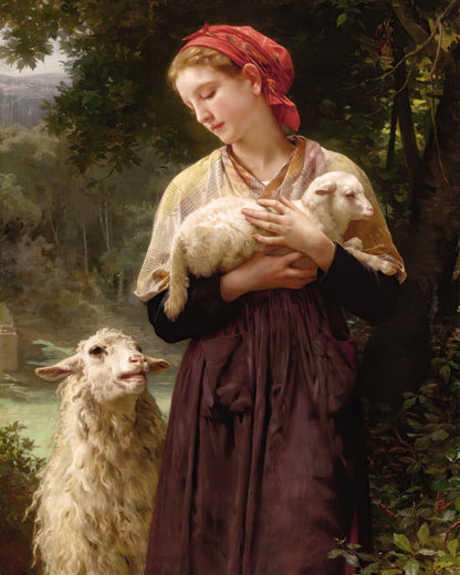 Art print of The Newborn Lamb by William Bouguereau, 1873