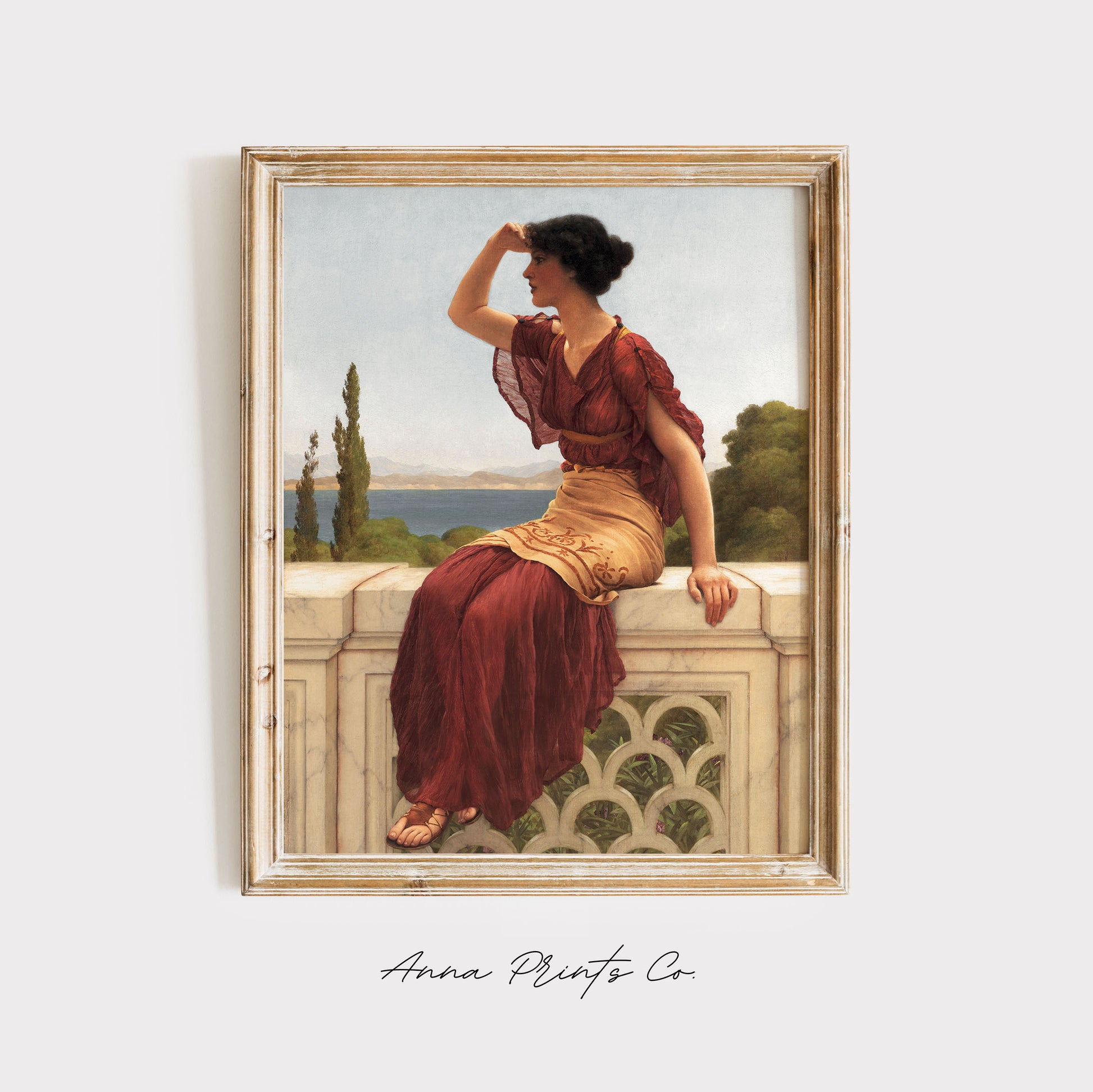 Vintage art print of The Signal Classical Painting displayed in wooden frame