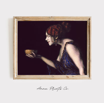Vintage art print of Tilla Durieux as Circe Artwork displayed in wooden frame
