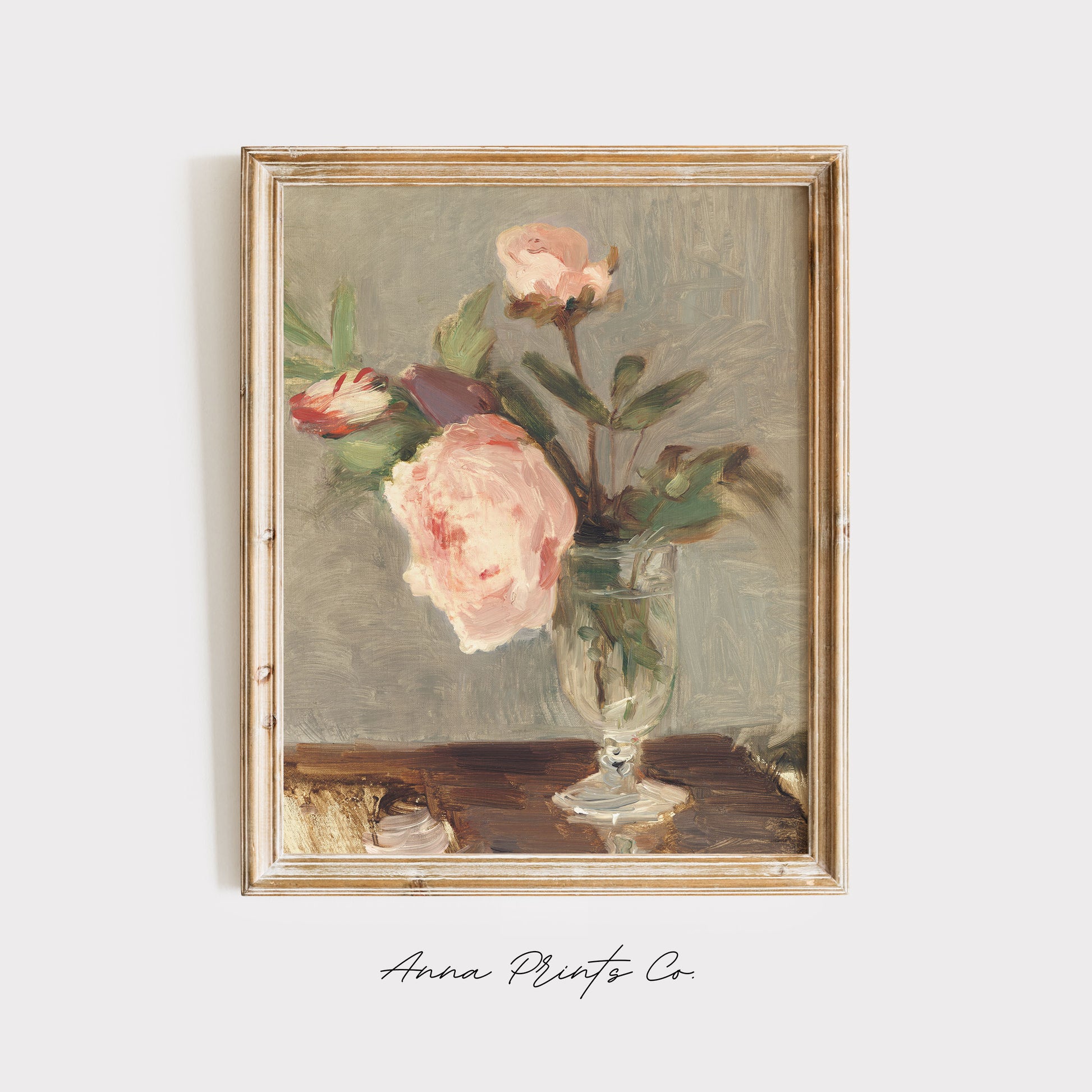 Vintage art print of Peonies by Morisot, vertical) displayed in wooden frame