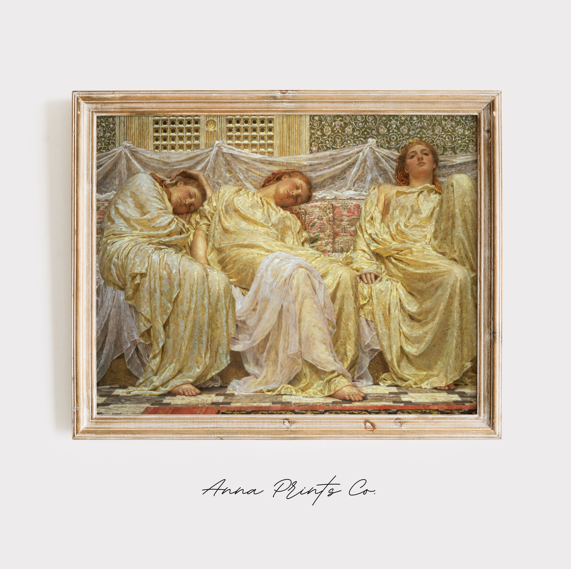 Vintage art print of Classical Woman Portrait displayed in wooden frame