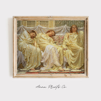 Vintage art print of Classical Woman Portrait displayed in wooden frame