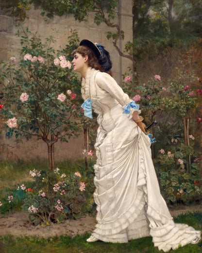 Art print of Woman and Roses by Auguste Toulmouche, 1879