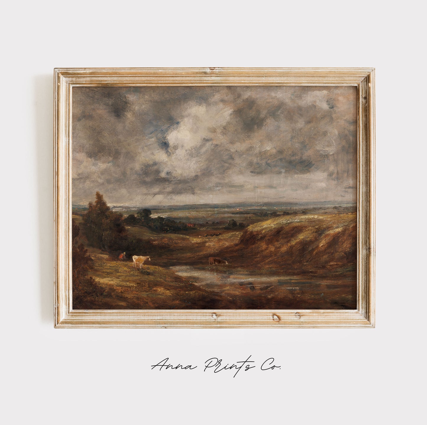 Vintage art print of Hampstead Heath Autumn Landscape displayed in wooden frame