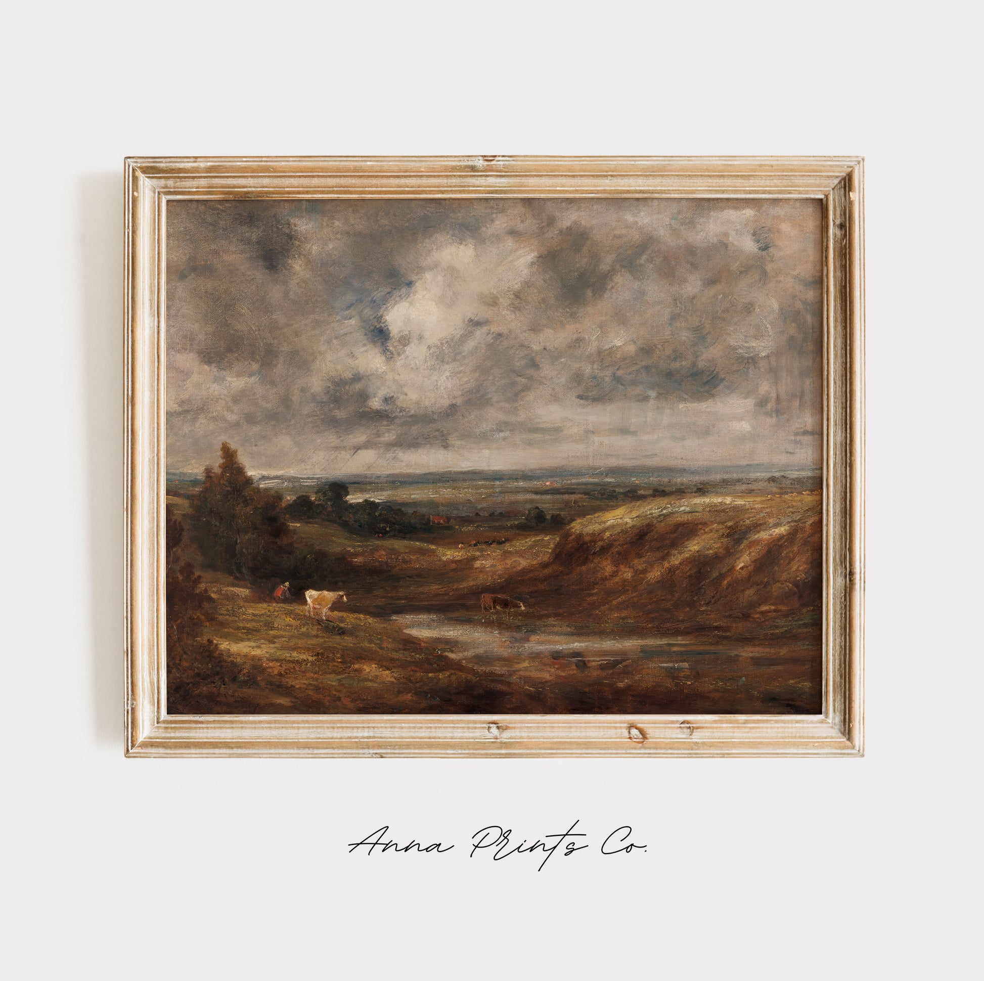 Vintage art print of Hampstead Heath Autumn Landscape displayed in wooden frame