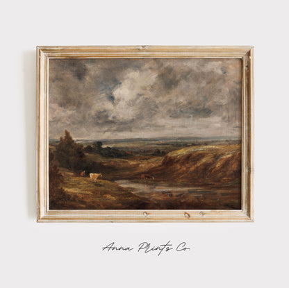 Vintage art print of Hampstead Heath Autumn Landscape displayed in wooden frame