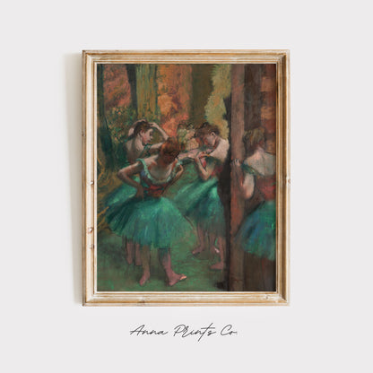 Vintage art print of Dancers, Pink and Green by Degas displayed in wooden frame