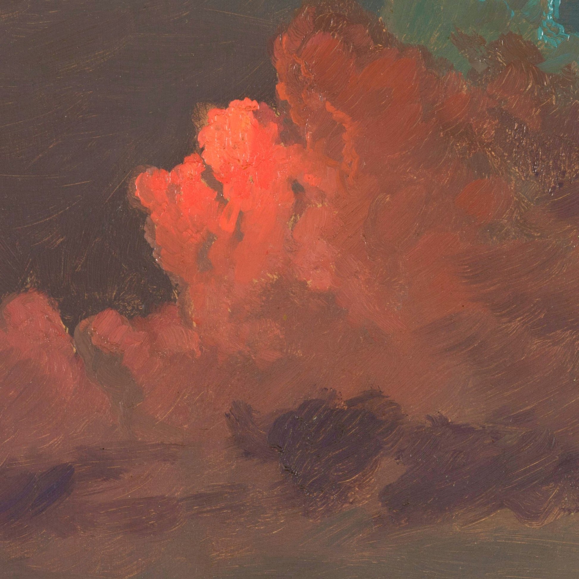 Painting of red clouds at sunset
