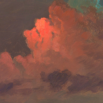 Painting of red clouds at sunset
