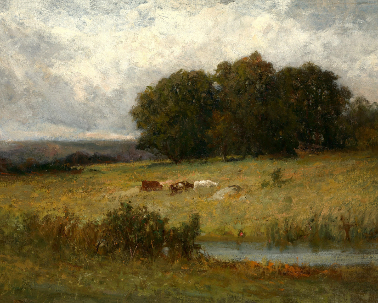 Art print of Bright Scene of Cattle near Stream by Edward Mitchell Bannister, 19th century