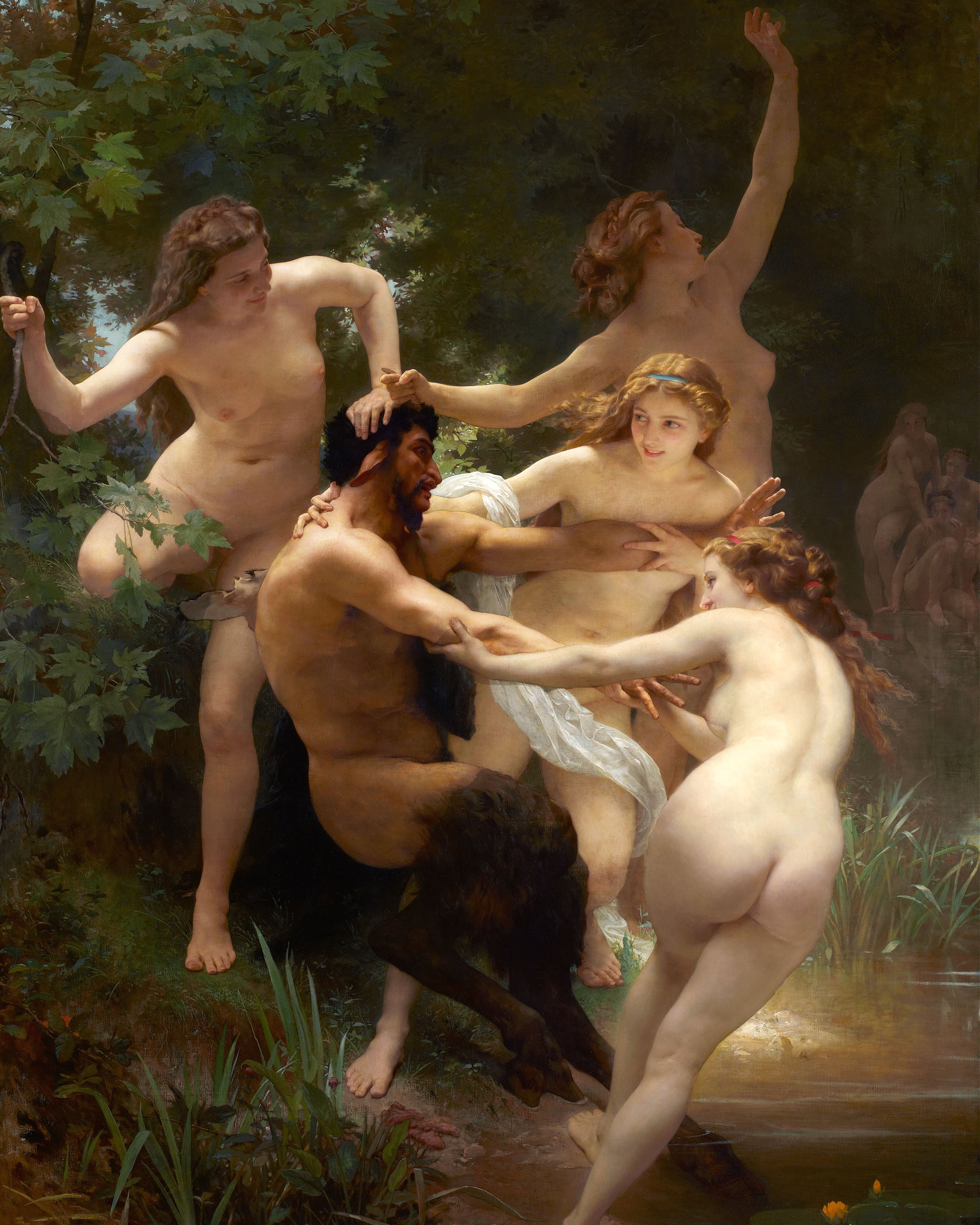 Art print of Nymphs and Satyr by William Bouguereau, 1873