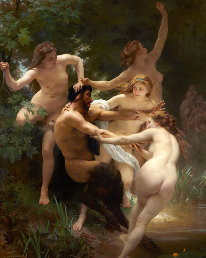 Art print of Nymphs and Satyr by William Bouguereau, 1873