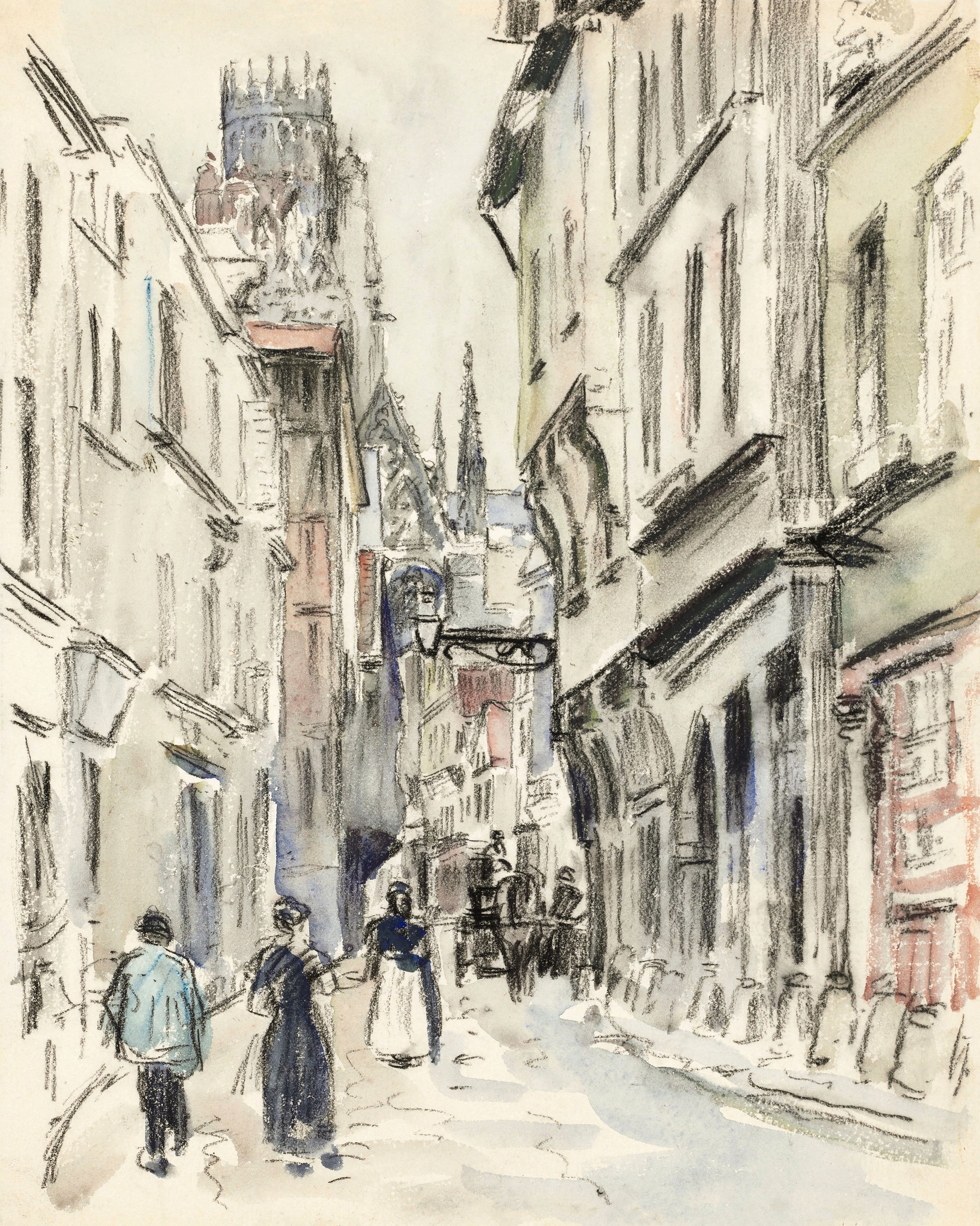 Art print of Rue Damiette, Rouen by Camille Pissarro, c. 1884.
