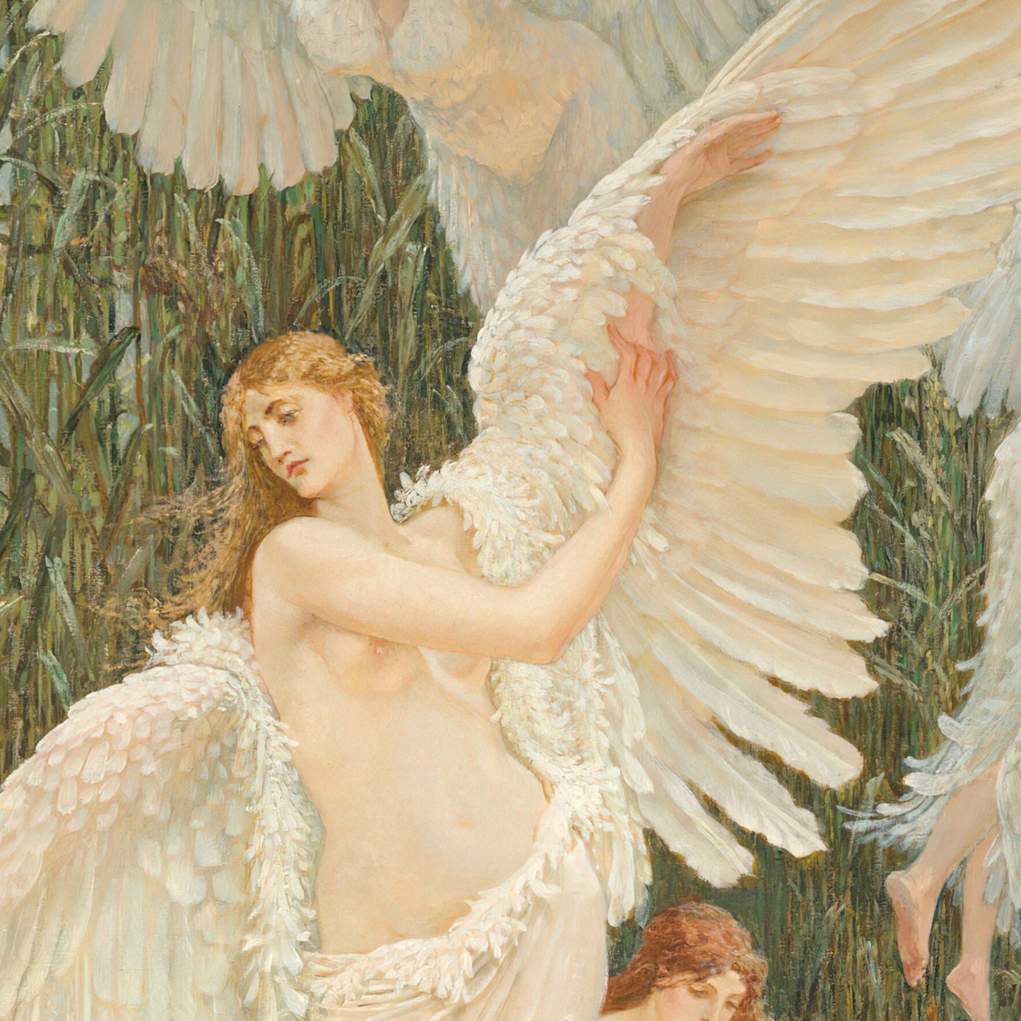 Closeup of painting of a swan maiden
