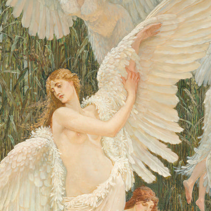 Closeup of painting of a swan maiden