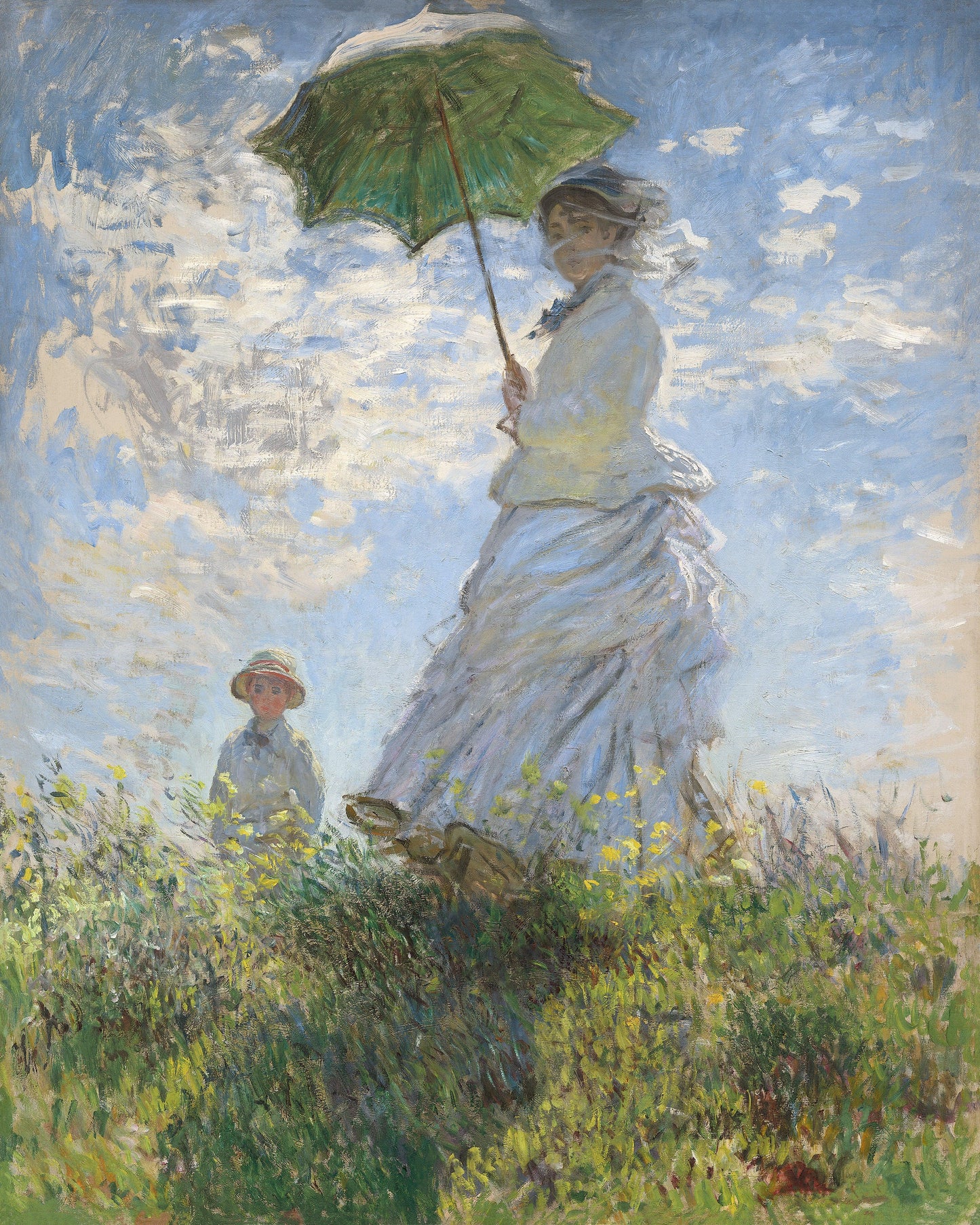 Art print of Woman with a Parasol- Madame Monet and her Son by Claude Monet, 1875