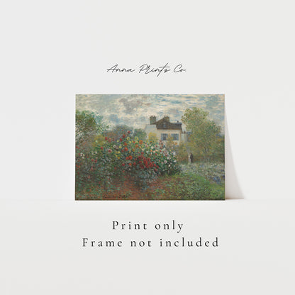 A mockup of an art print featuring an impressionist garden scene with a house, shown on a light gray background with text reading 'Anna Prints Co.' and 'Print only Frame not included'.