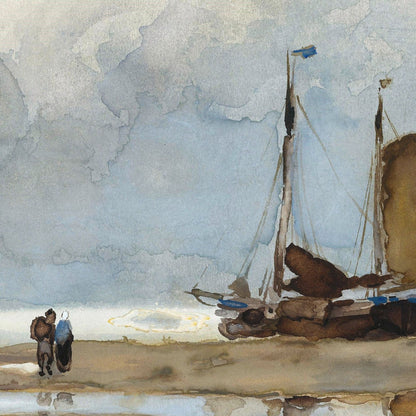 Watercolor painting of sailboat on beach