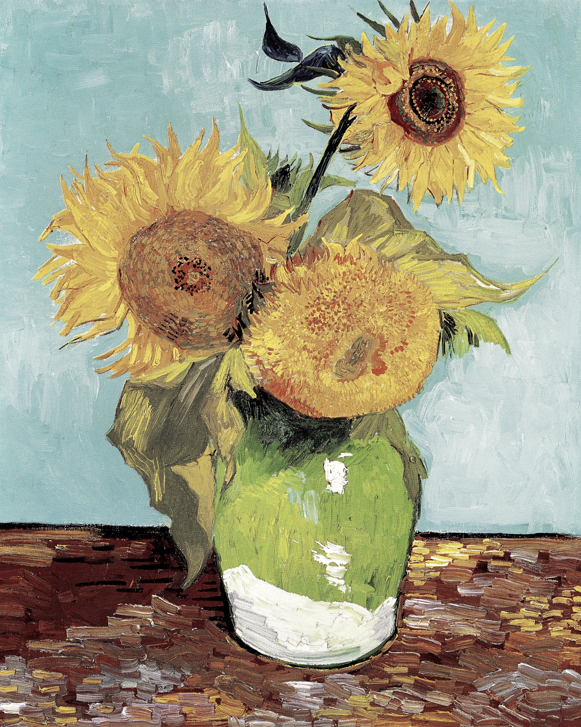 Art print of Three Sunflowers by Vincent Van Gogh, 1888
