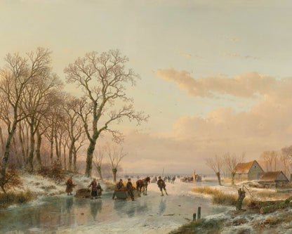 Art print of A Frozen Canal near the River Maas by Andreas Schelfhout, 1867