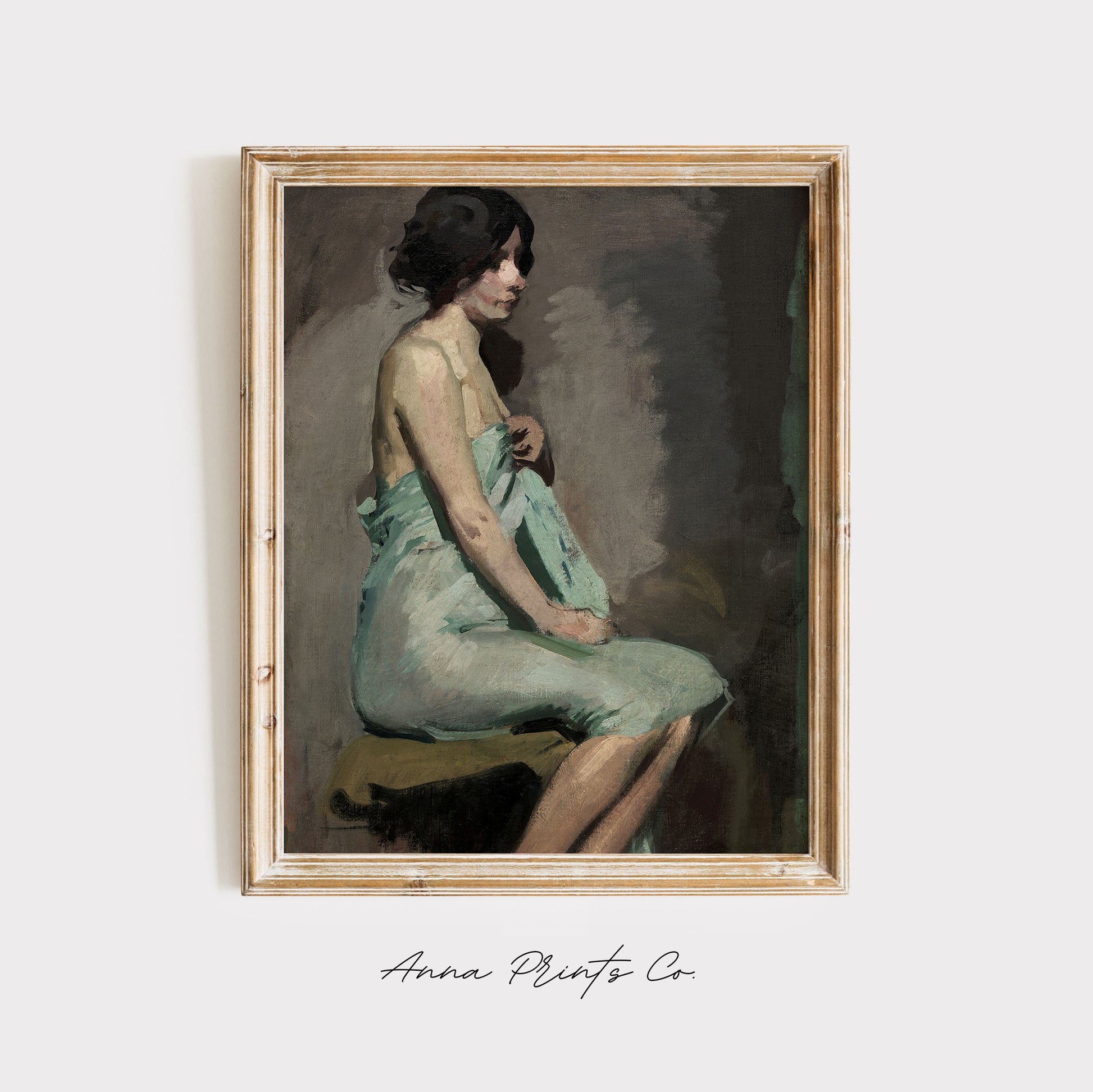 Vintage art print of Study of a Seated Woman Portrait displayed in wooden frame